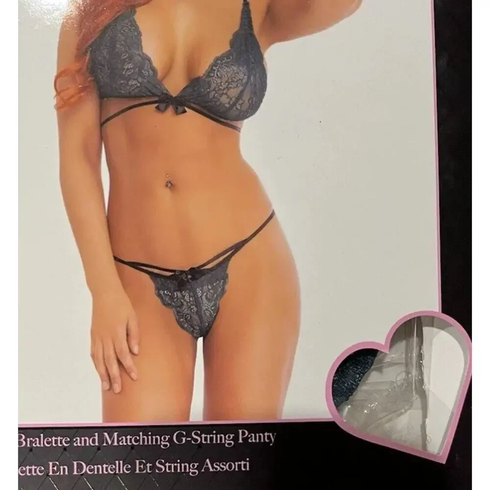 Leg venue 2 Piece Lace Bralette And Matching G String Panty Size M/L